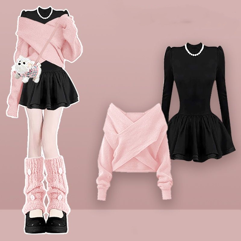 Winter Clothing Material - Women Graceful Pink Short Sweater Mini