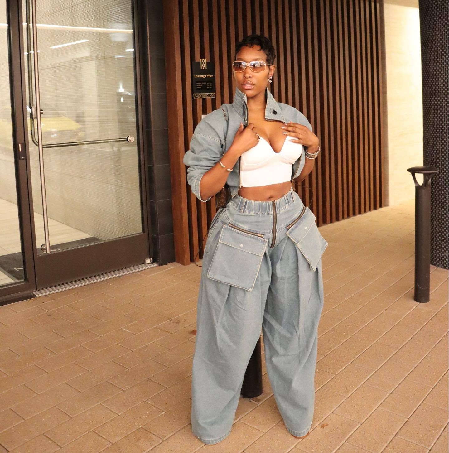 Denim Two Piece Sets Women Pan - Winter Clothing Material recension och pris