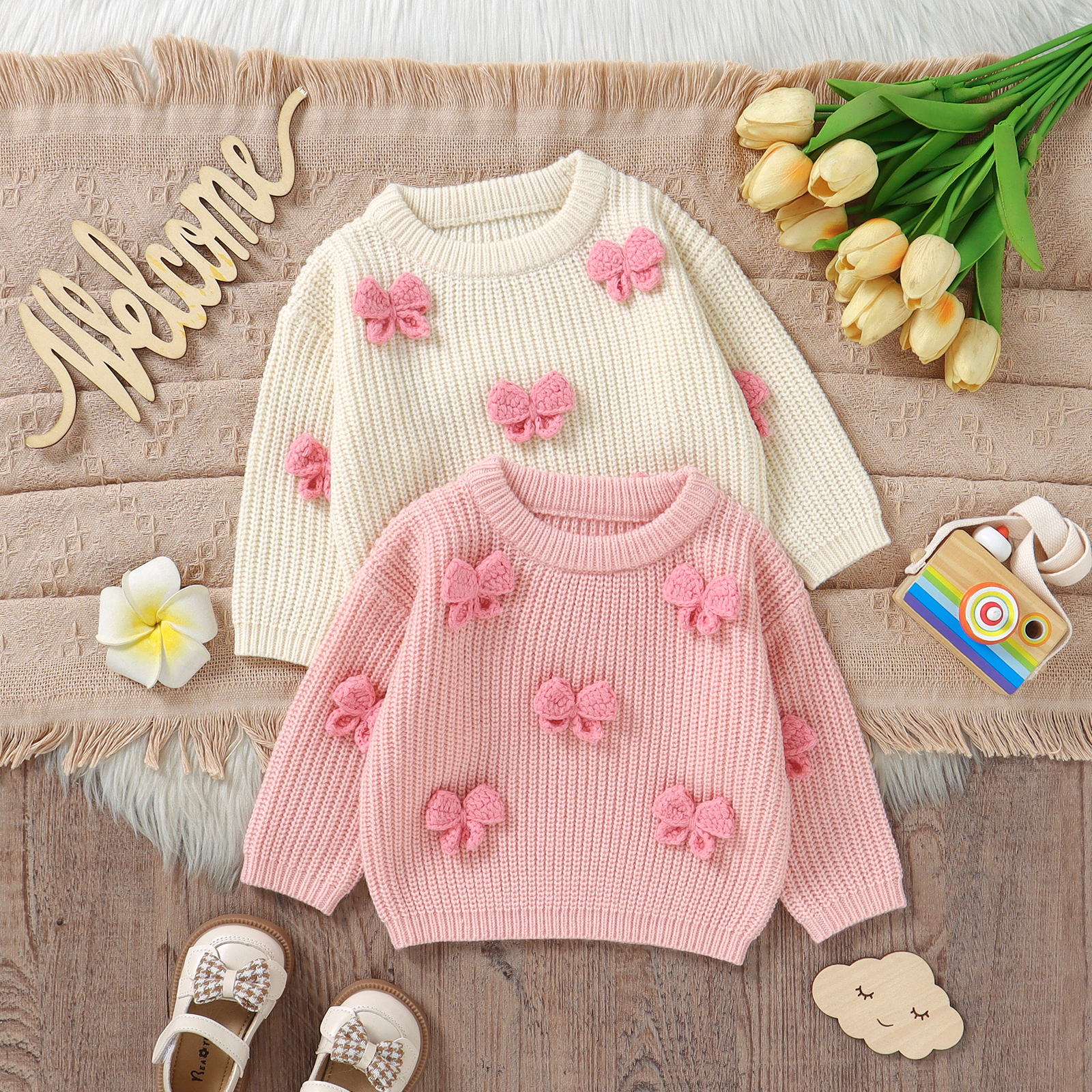 Fashion Bowknot Knitted Baby G - Winter Clothing Newborn recension och pris